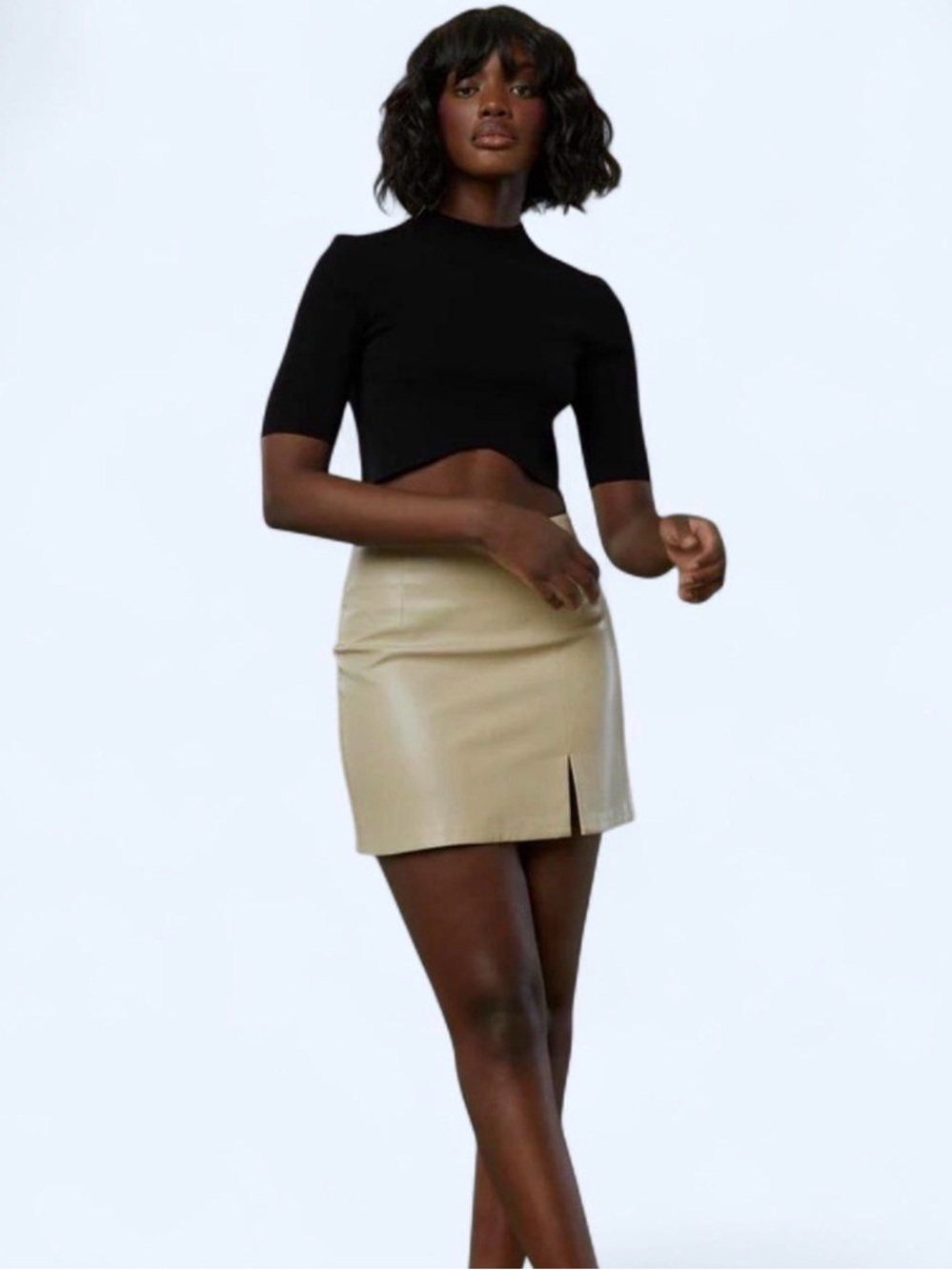 OAK + FORT Tan Faux-Leather Mini Skirt